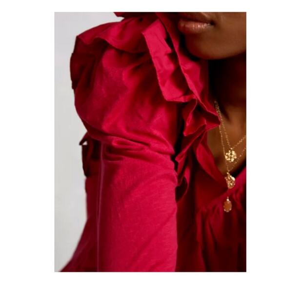 Anthropologie Ruffle Lace Collar V-Neck Pink Long Sleeve Top NWTs size XS - Picture 3 of 11